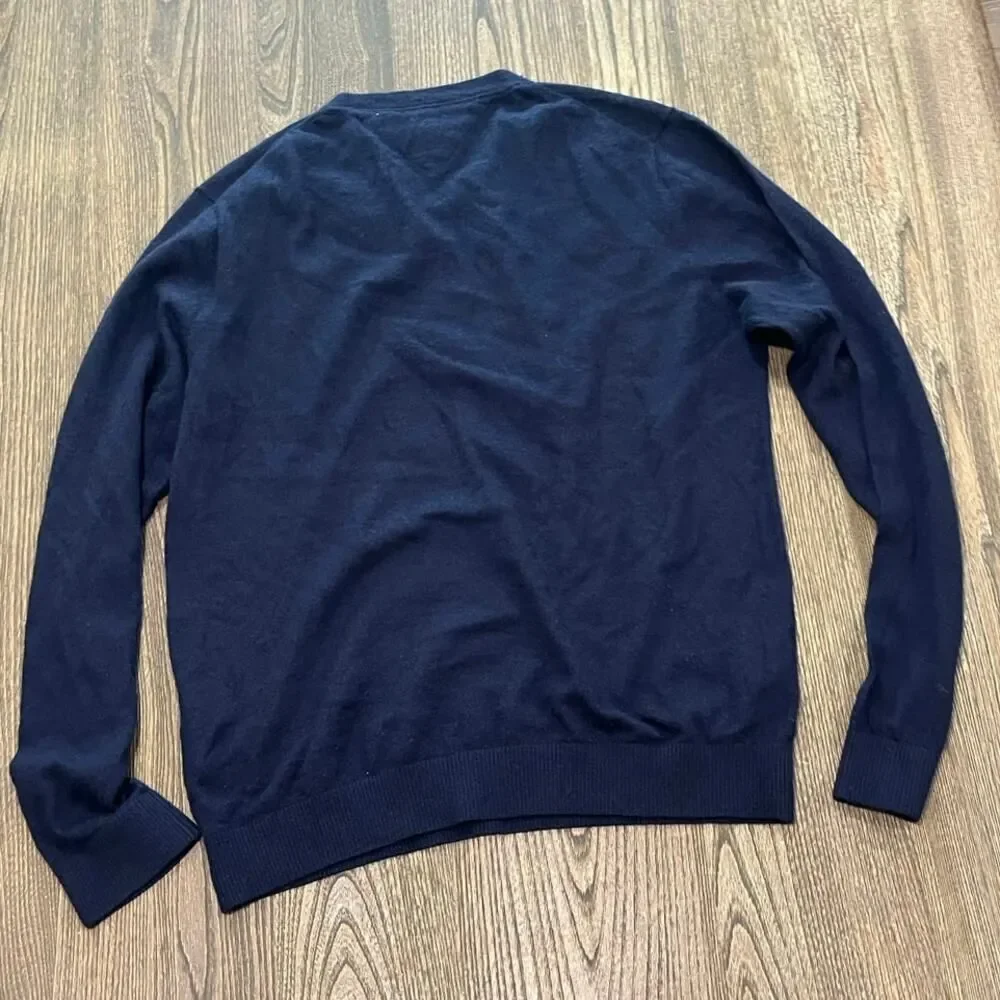 Tommy Hilfiger Mens Sweater V-Neck 100% Cashmere Pullover Navy Blue Size Large